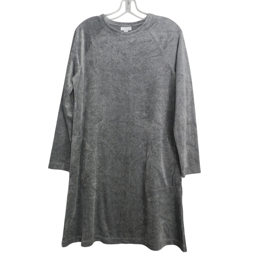 Pure Jill Gray Velour Knit Tunic Dress Pockets Small Soft Modal Casual Lounge